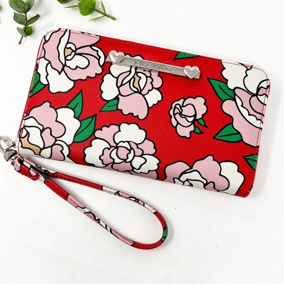 Betsey Johnson Handbags - Betsy Johnson Red Floral Rose Wristlet zip around Wallet